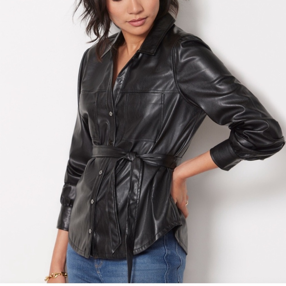 Paige Belize Vegan Leather Shacket in Black size S